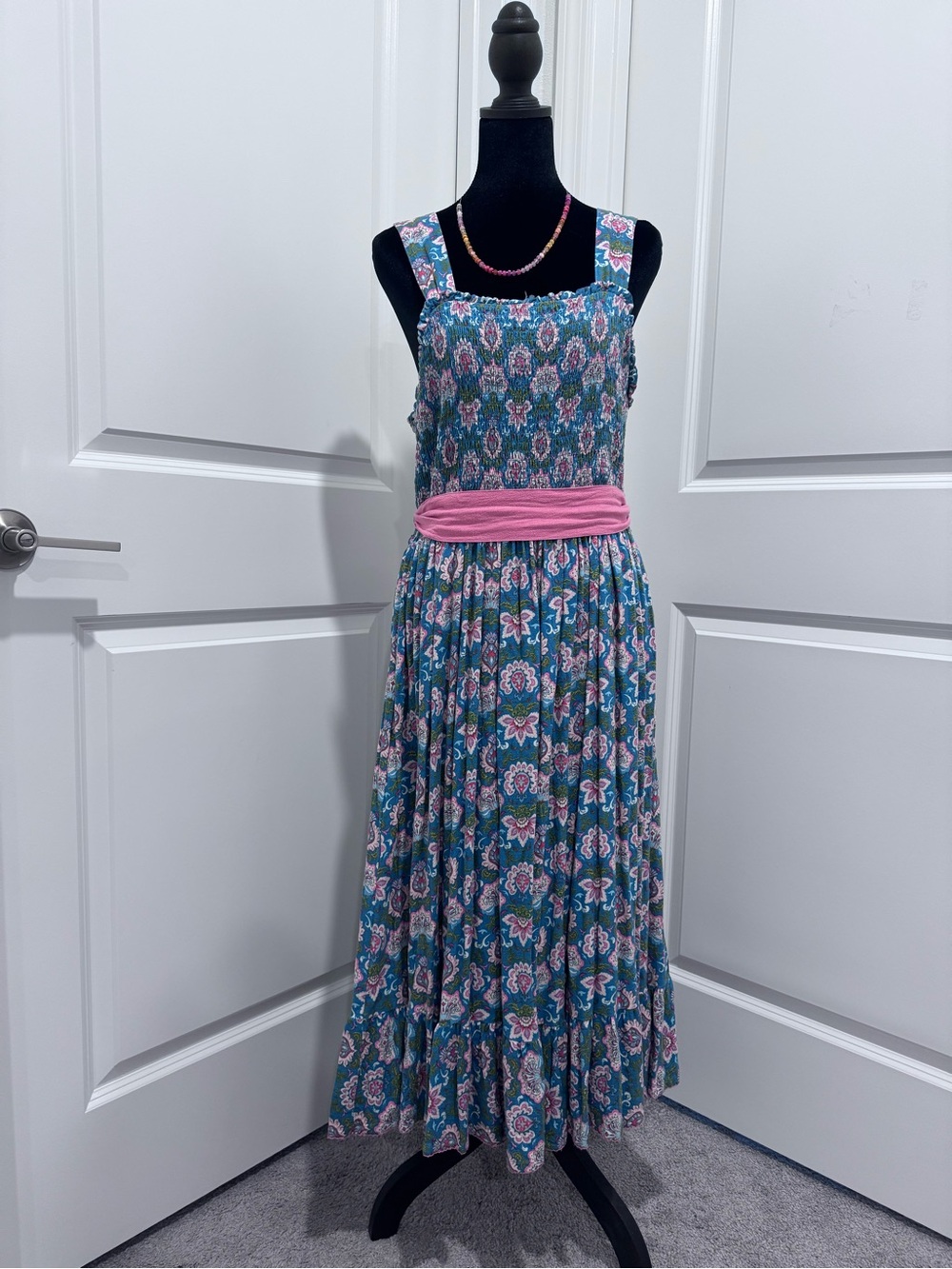 Matilda Jane Teal and Pink Floral Maxi Dress with Pink Sash
